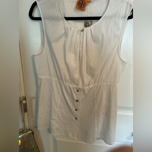 NWT Tory Burch white blouse sz 14 Wanda Shell,66%cotton 28%nylon 4%spandex